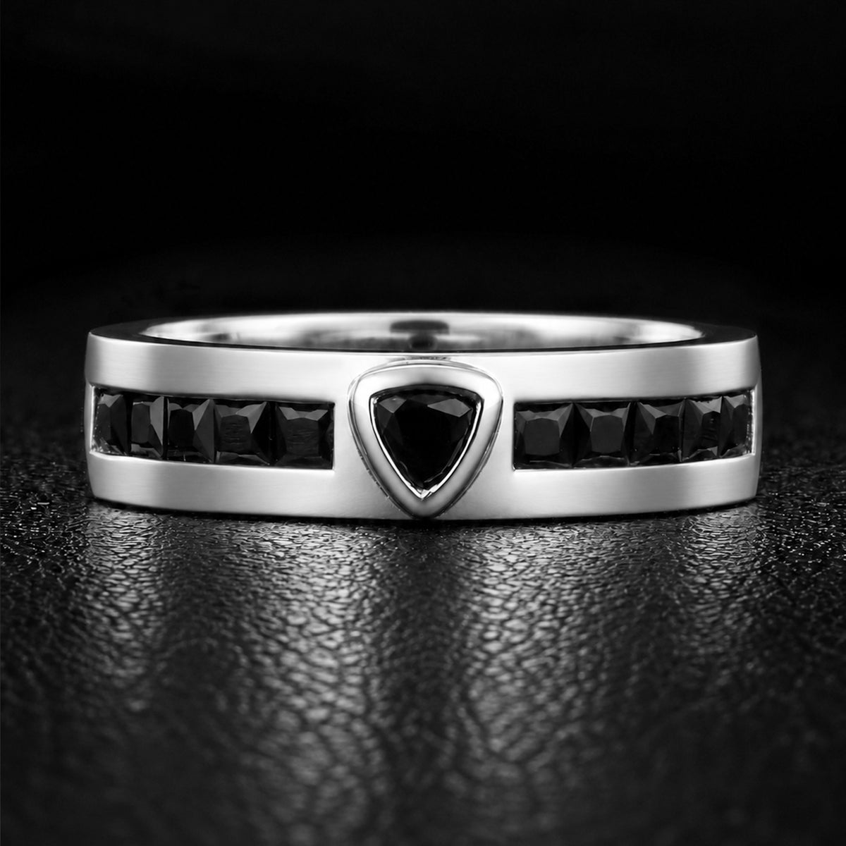 Trillion Cut Black Moissanite Knight’s Armor Band