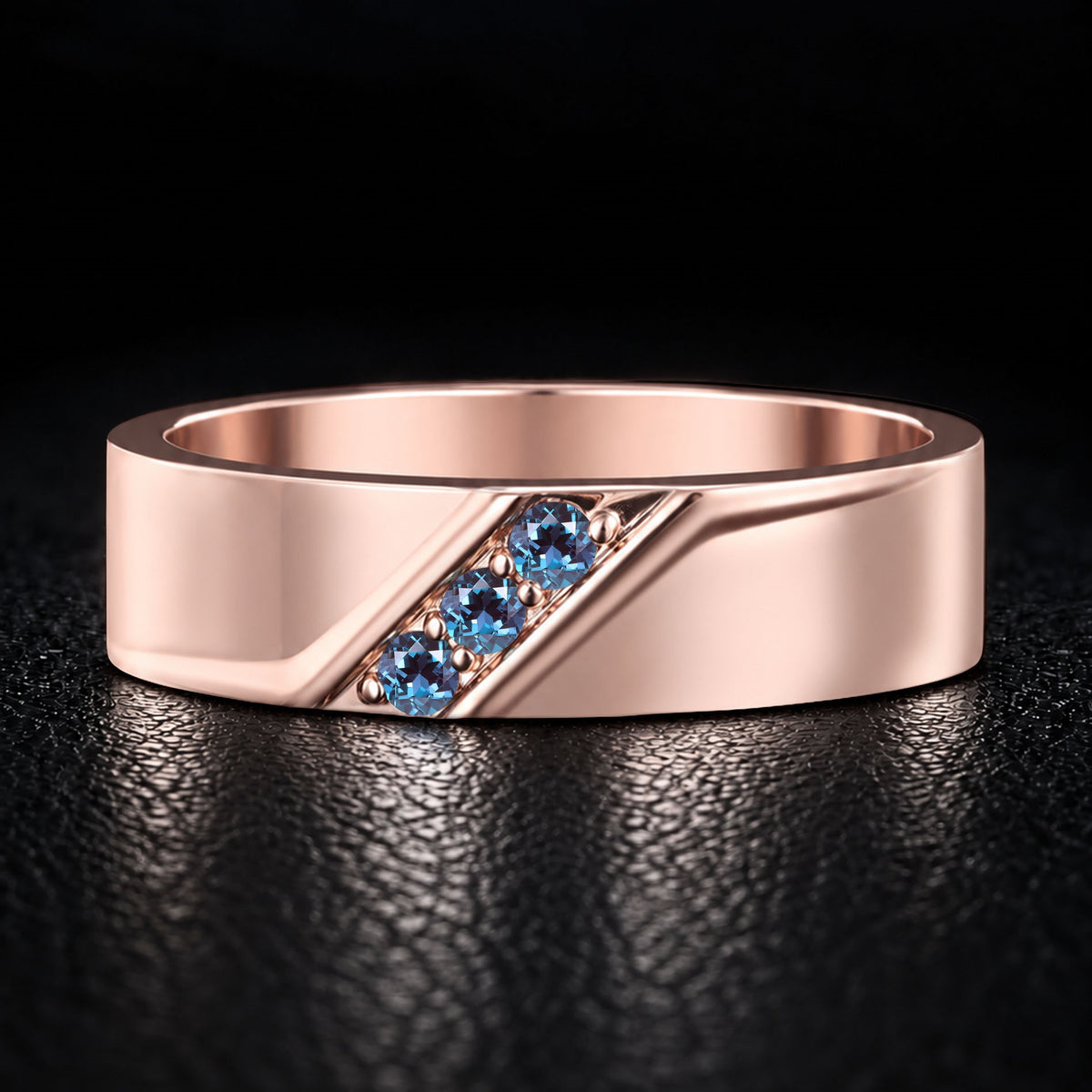 Round Cut Lab Alexandrite Diagonal Channel Gender Neutral Band