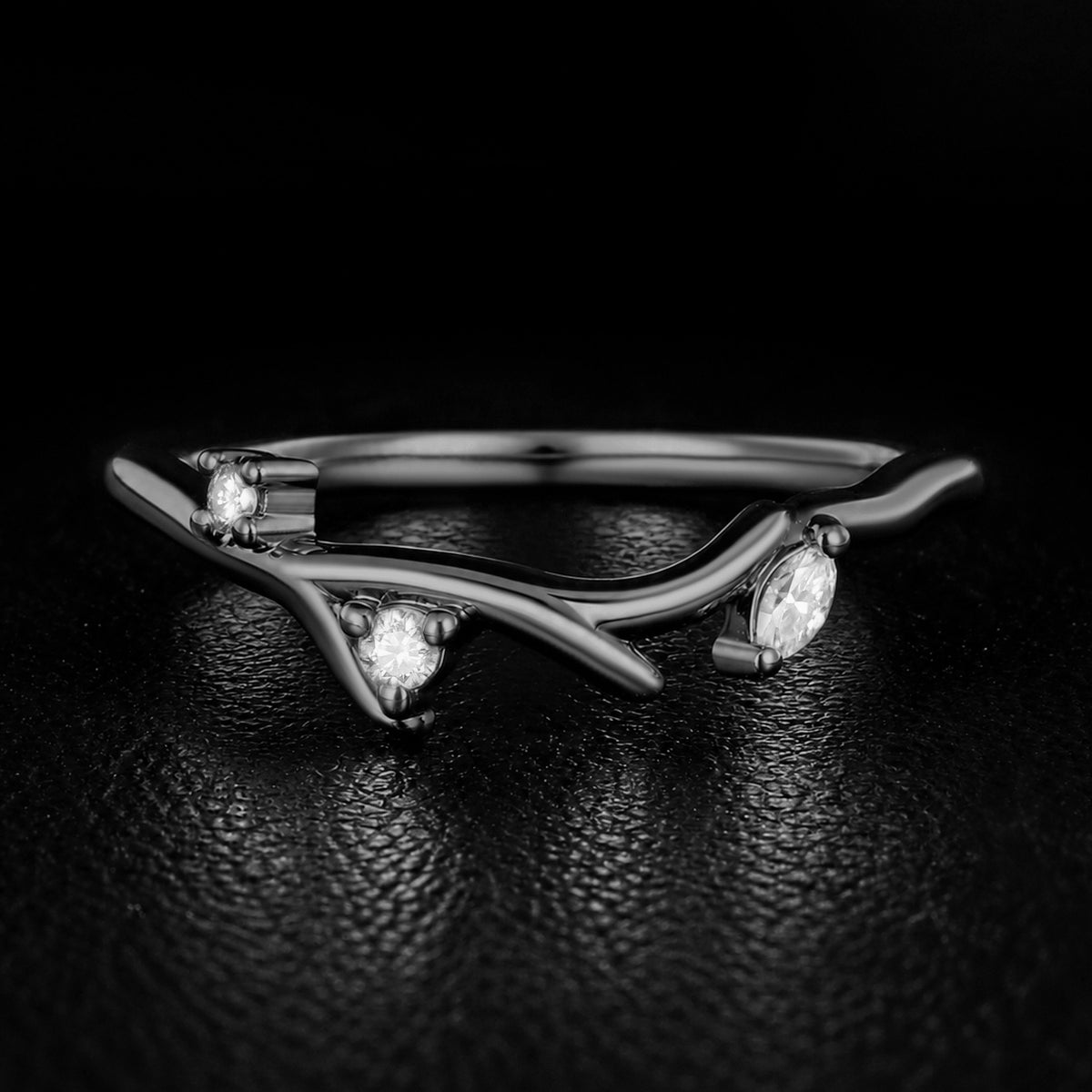 Lab Diamond Curved Band Blackthorn Gothic Stacking Ring