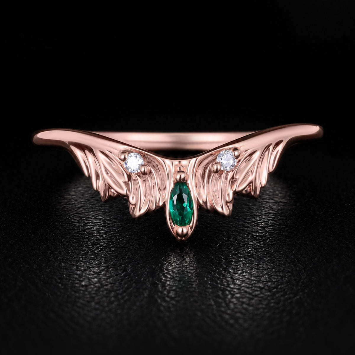 Emerald Seraph Wing Curved Band Ring