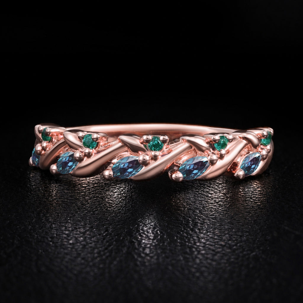 Lab Emerald & Lab Alexandrite Twisted Band Ring