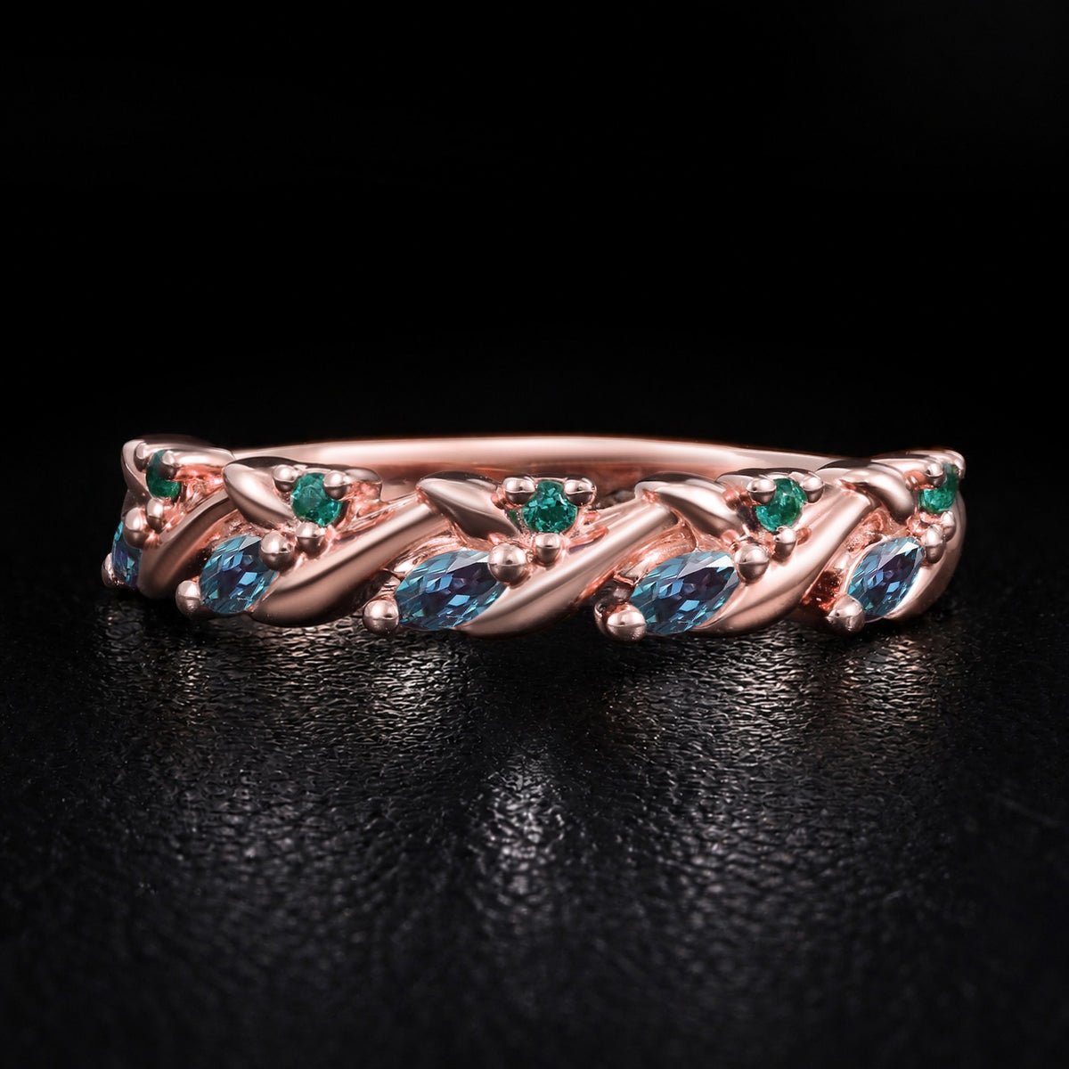 Lab Emerald & Lab Alexandrite Twisted Band Ring