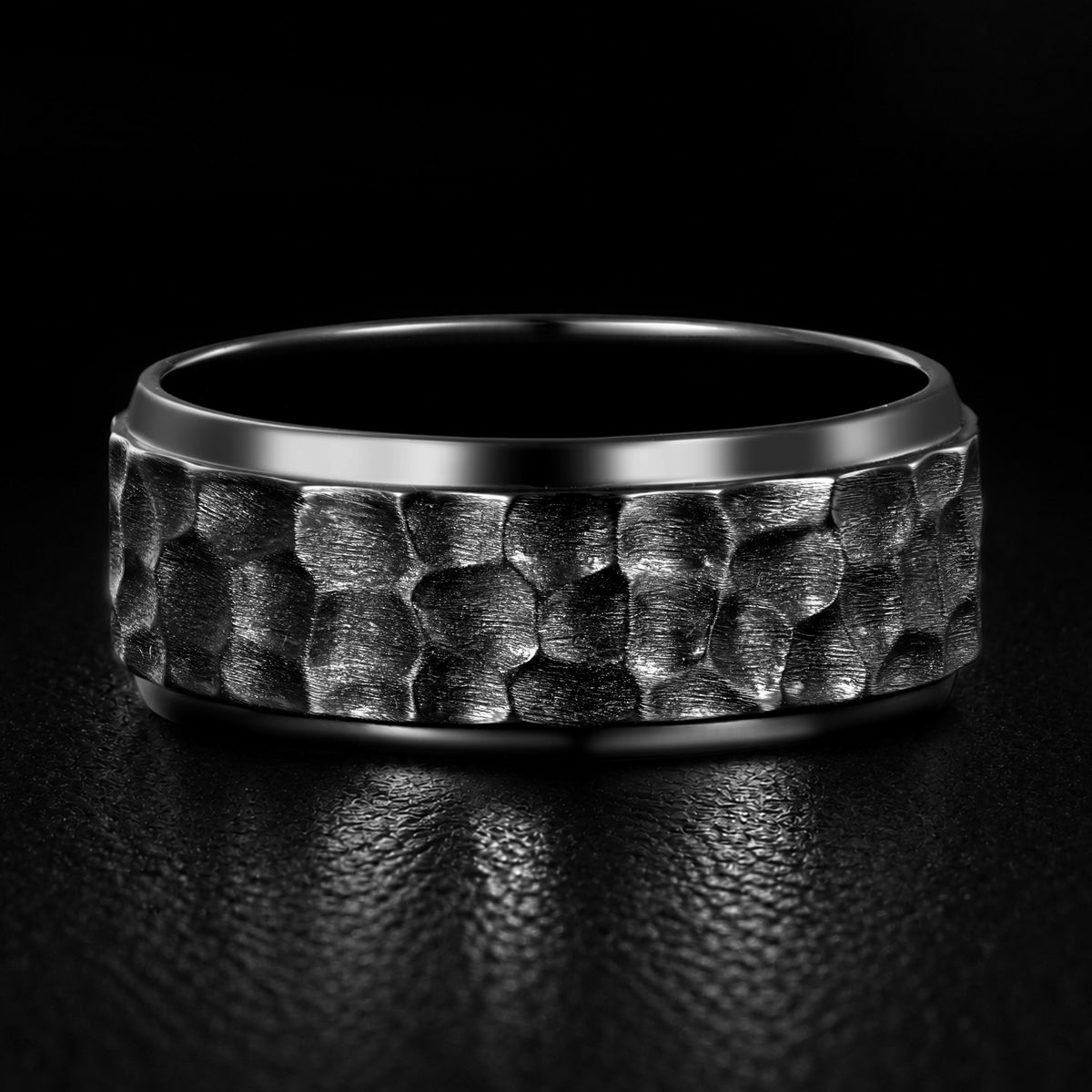 Hand Hammered Black Gold Wide Band