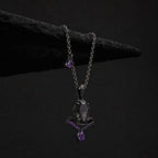 Coffin Cut Black Rutilated Quartz Sacred Cross Gothic Pendant Necklace