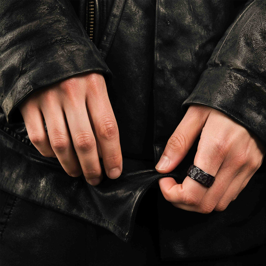Hand Hammered Black Gold Wide Band