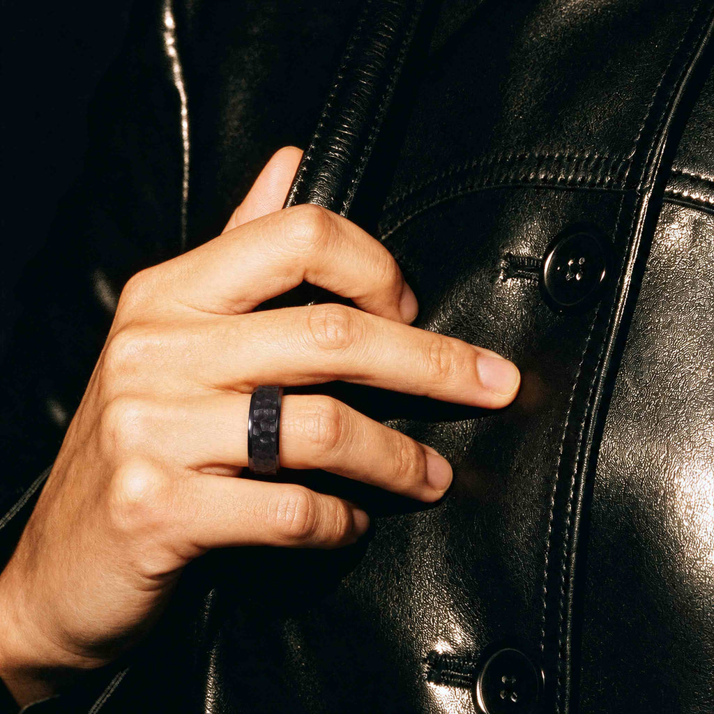 Hand Hammered Black Gold Wide Band
