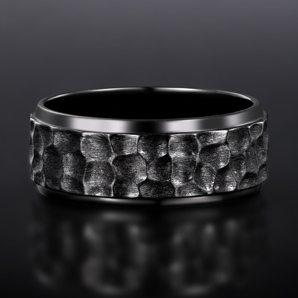 Hand Hammered Black Gold Wide Band