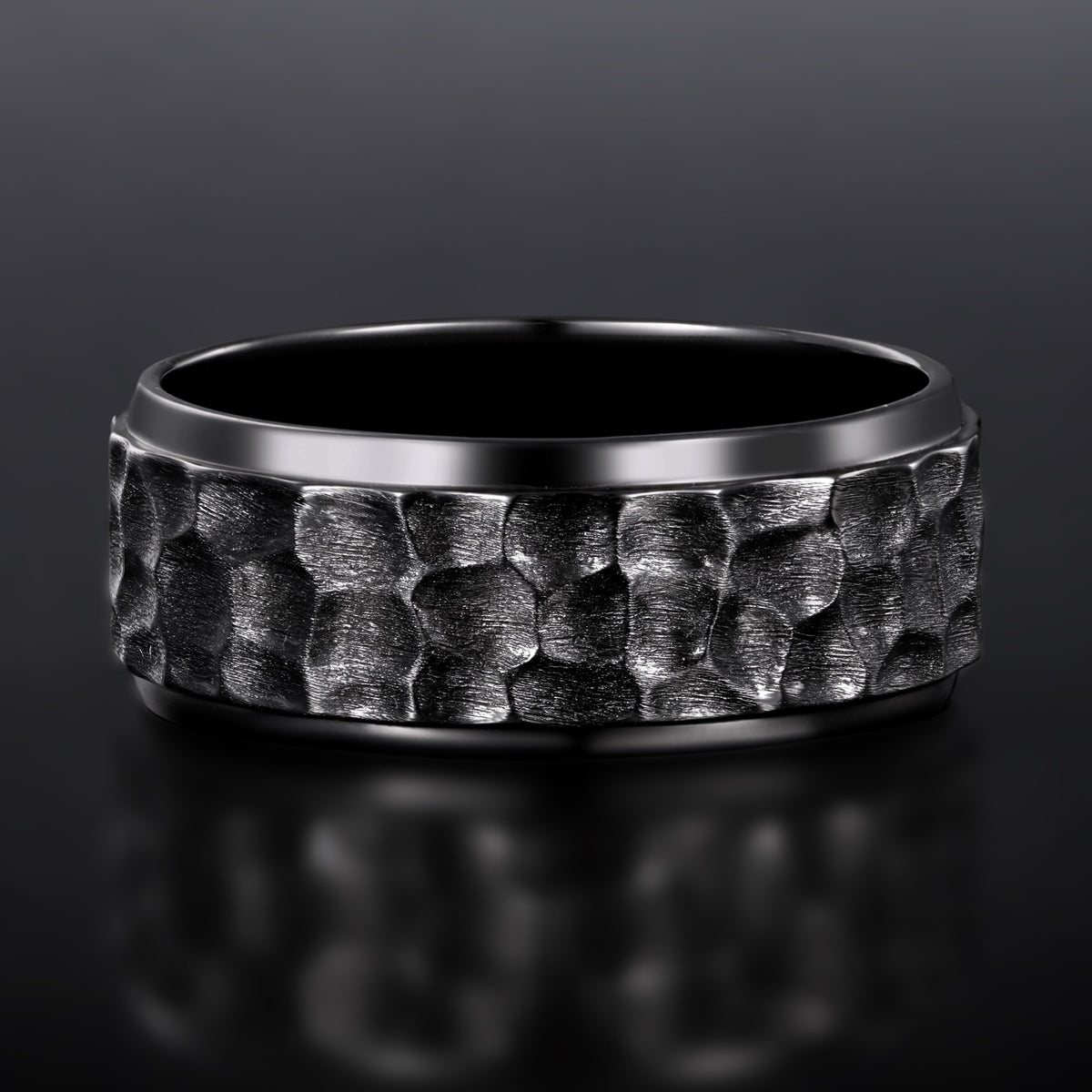 Hand Hammered Black Gold Wide Band