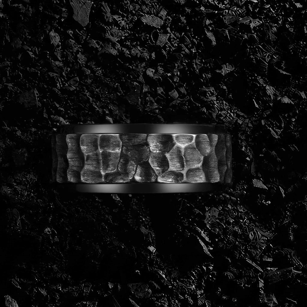 Hand Hammered Black Gold Wide Band