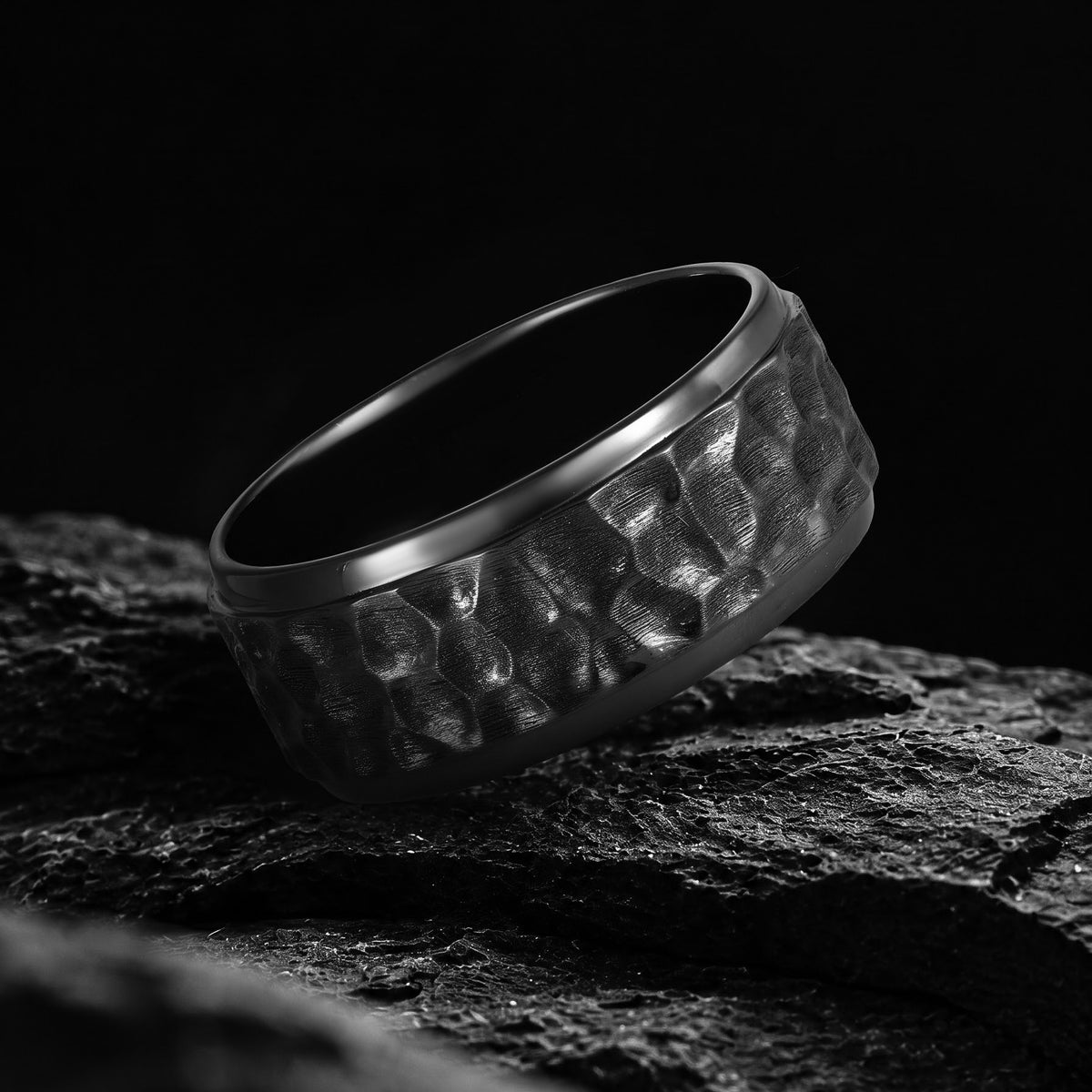 Hand Hammered Black Gold Wide Band