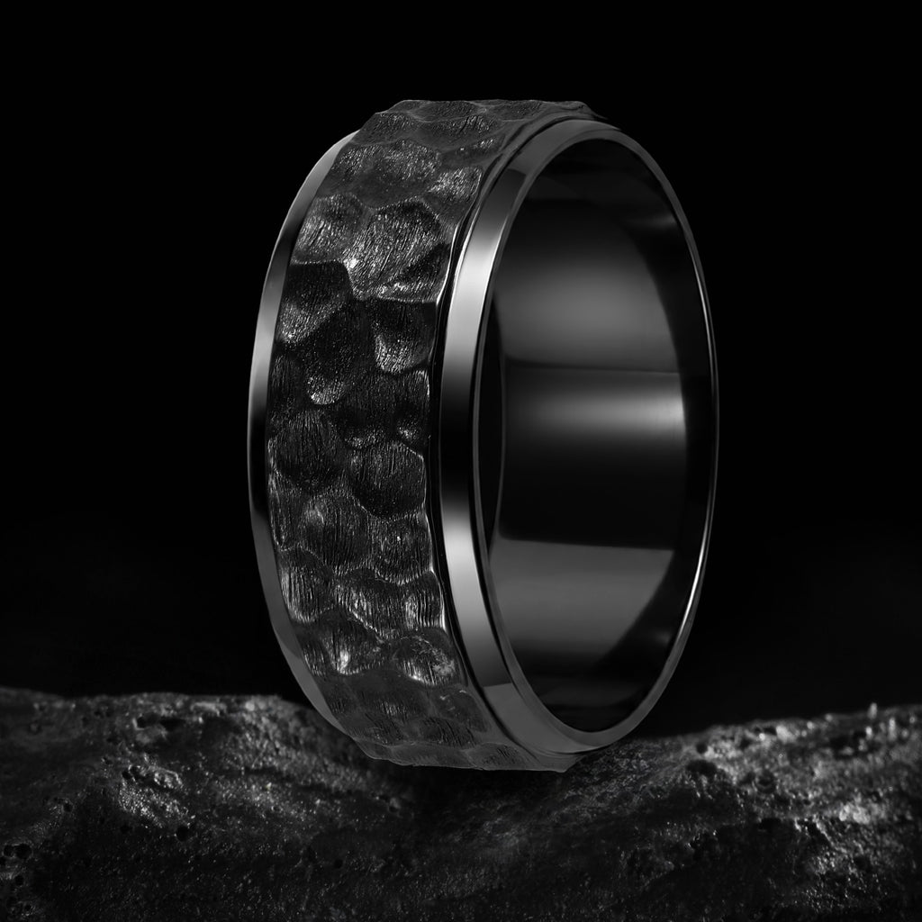 Hand Hammered Black Gold Wide Band