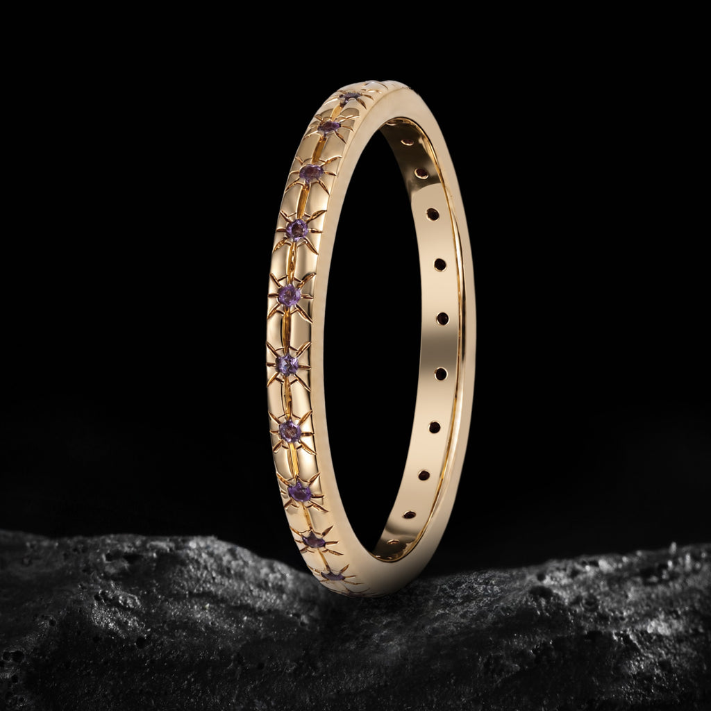 Amethyst Starburst Celestial Eternity Band Ring