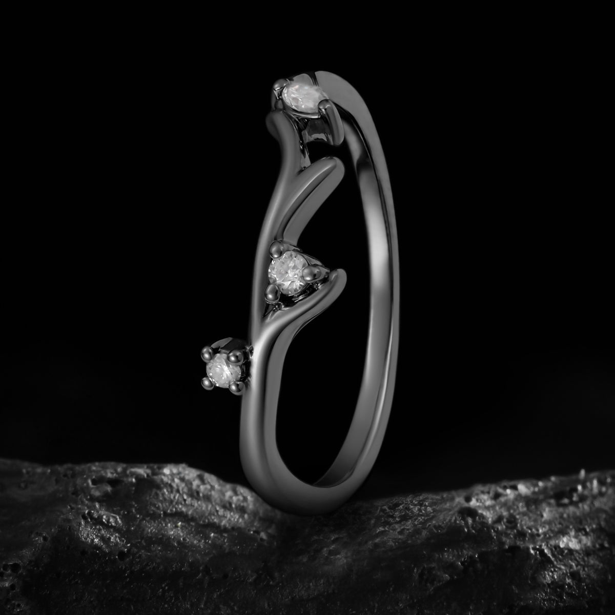 Lab Diamond Curved Band Blackthorn Gothic Stacking Ring