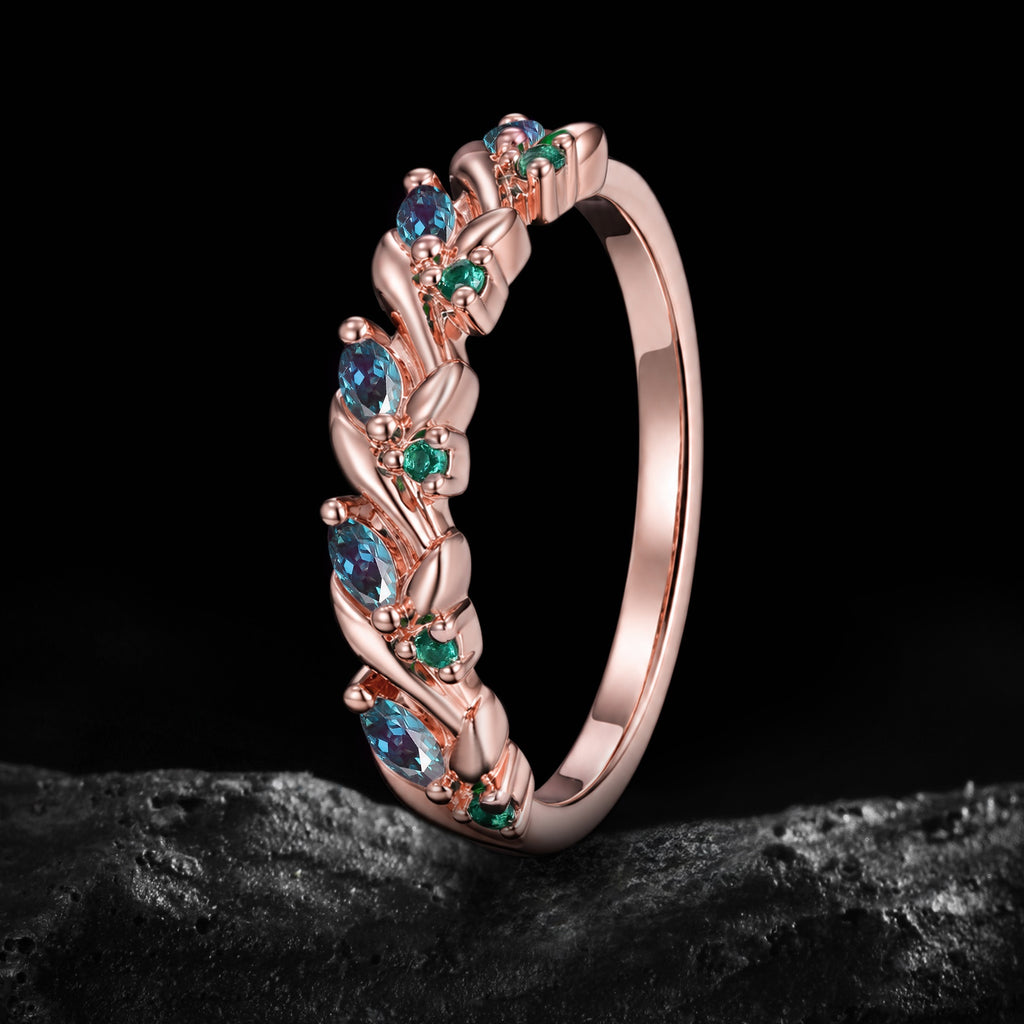 Lab Emerald & Lab Alexandrite Twisted Band Ring