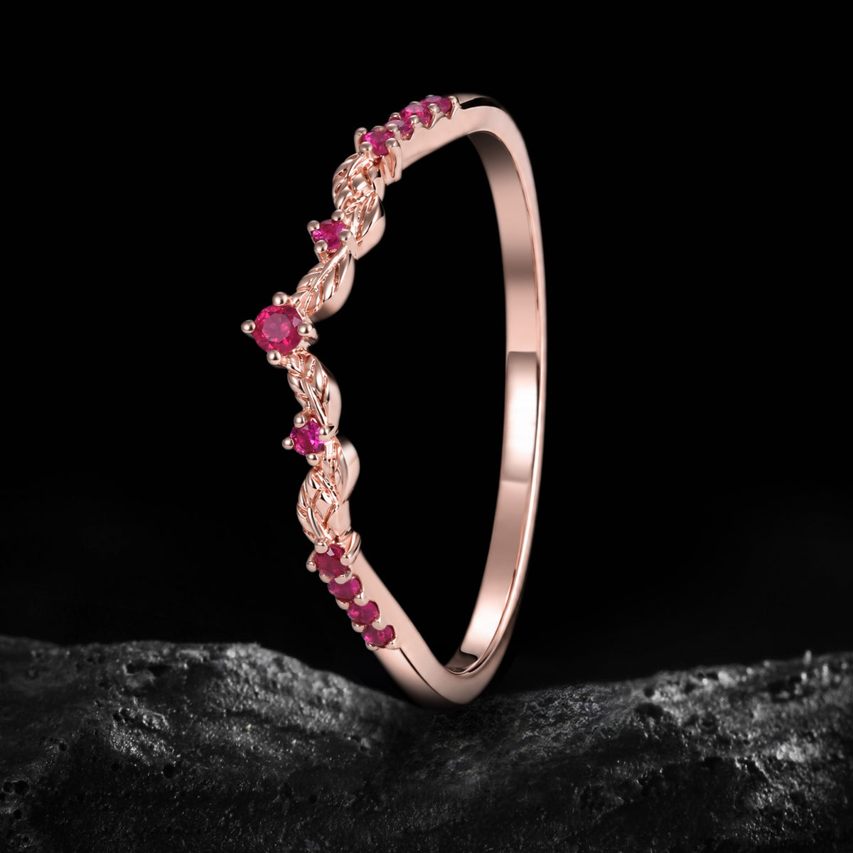 Ruby Curved Leaf Band Nature Inspired Stacking Ring