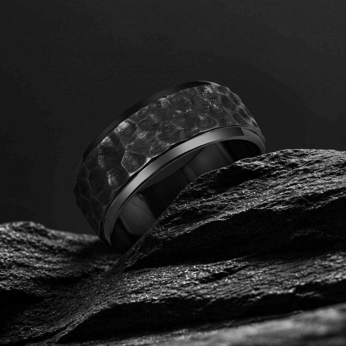 Hand Hammered Black Gold Wide Band