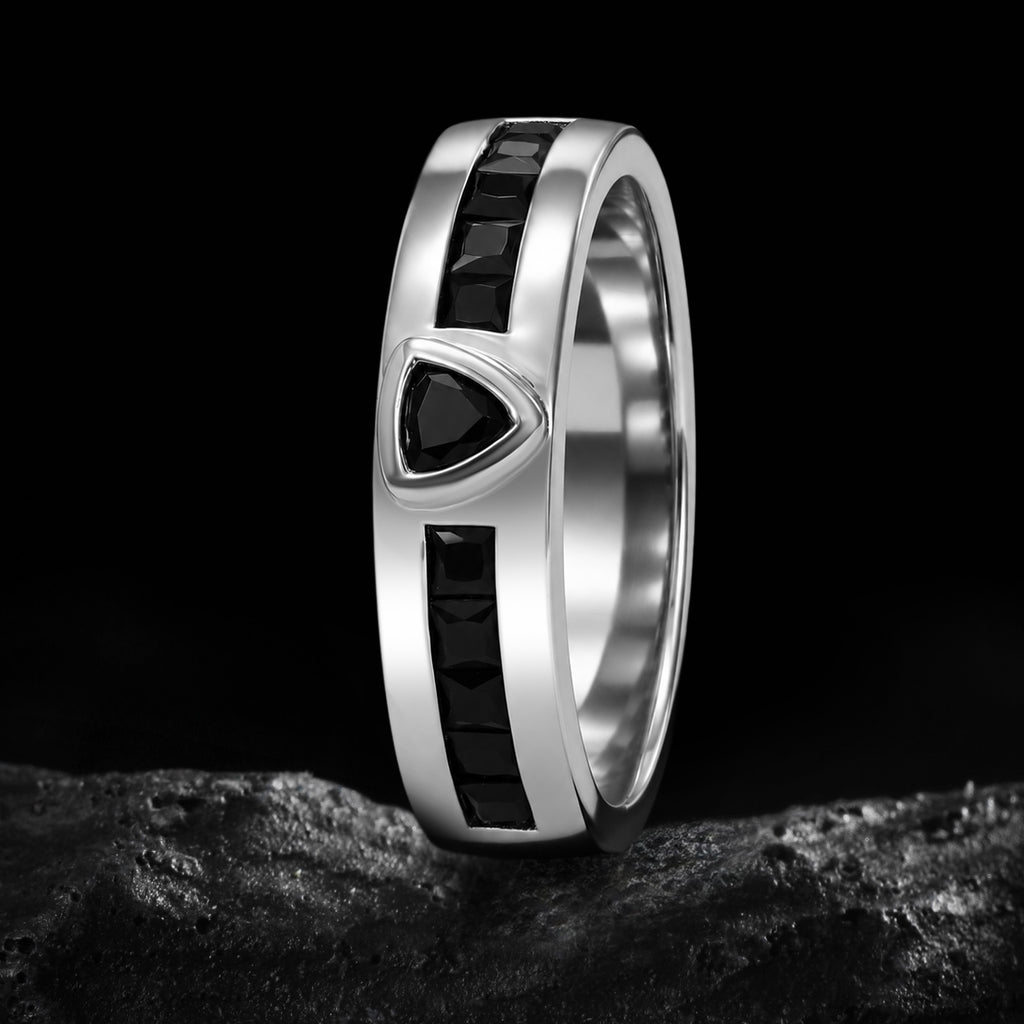 Trillion Cut Black Moissanite Knight’s Armor Band