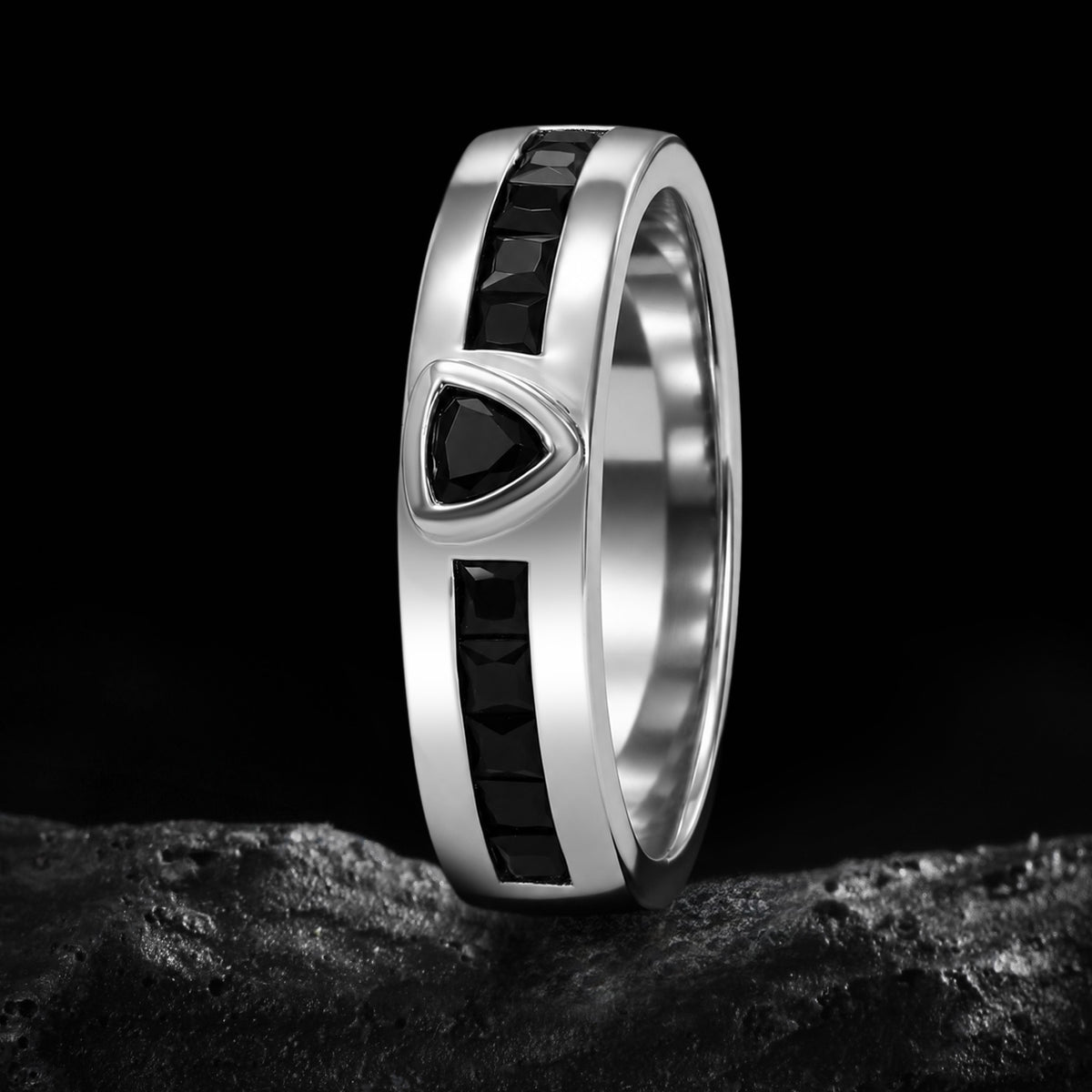 Trillion Cut Black Moissanite Knight’s Armor Band