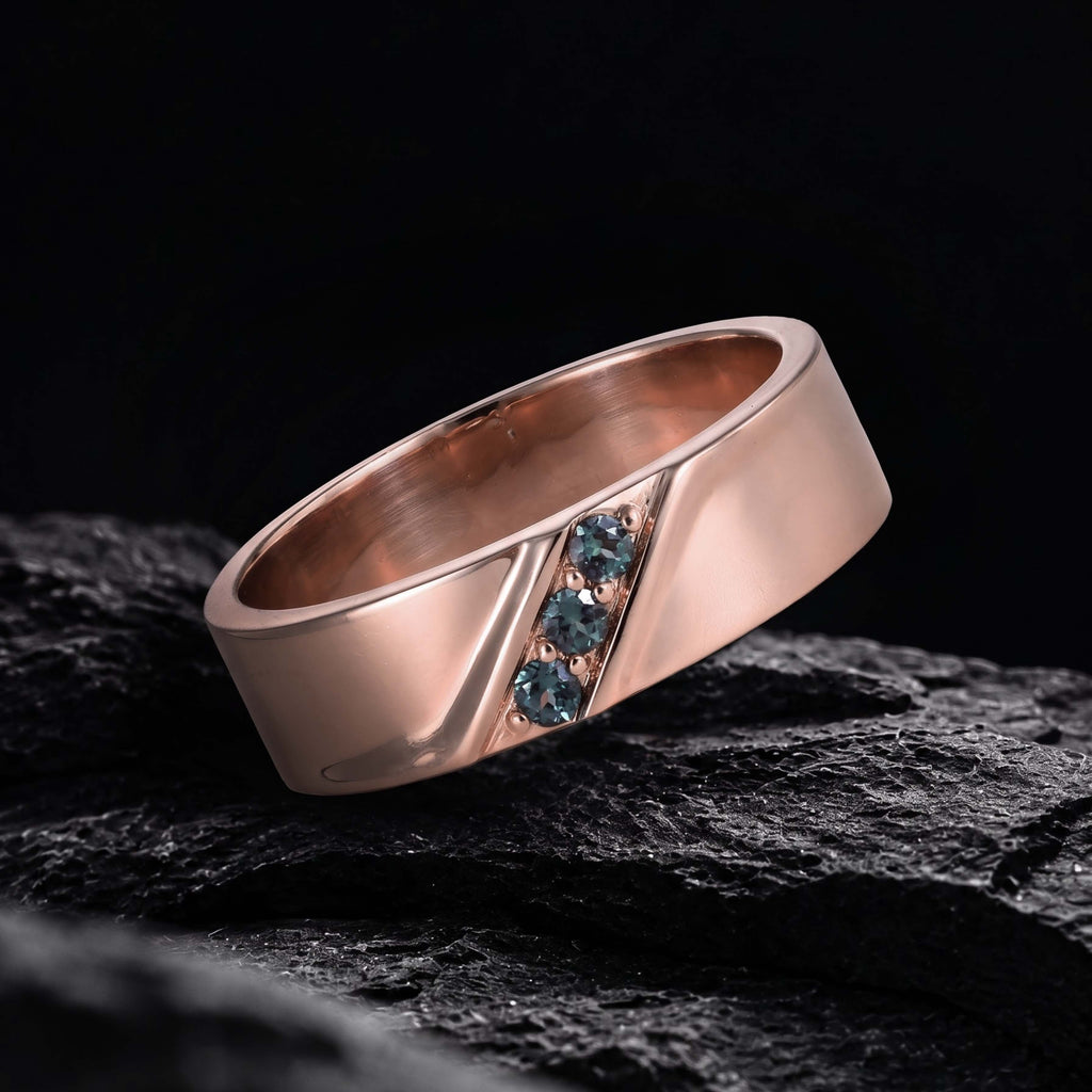 Round Cut Lab Alexandrite Diagonal Channel Gender Neutral Band