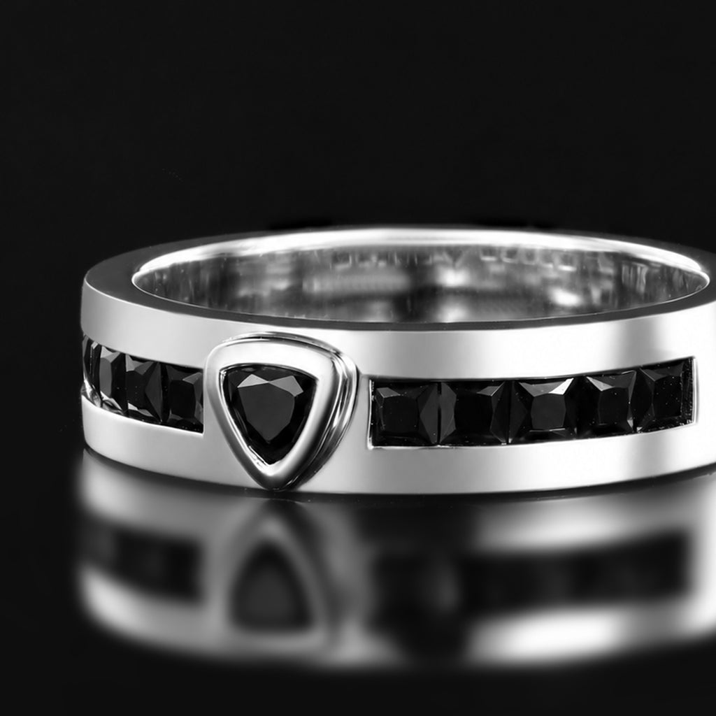 Trillion Cut Black Moissanite Knight’s Armor Band