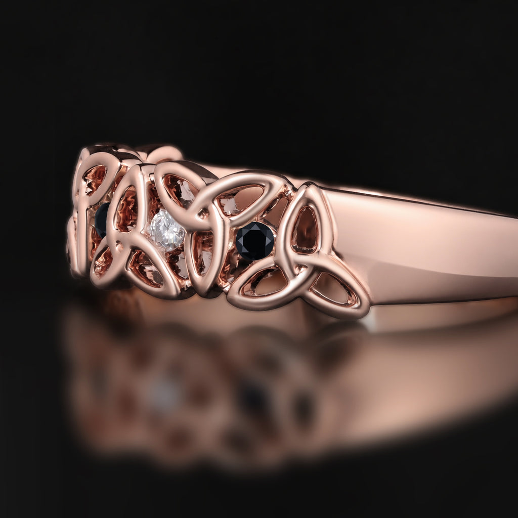 Eternal Celtic Knot Band Ring With Black Moissanite & Lab Diamond Accents