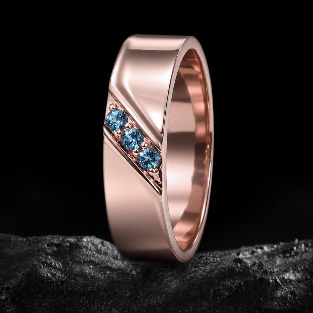 Round Cut Lab Alexandrite Diagonal Channel Gender Neutral Band