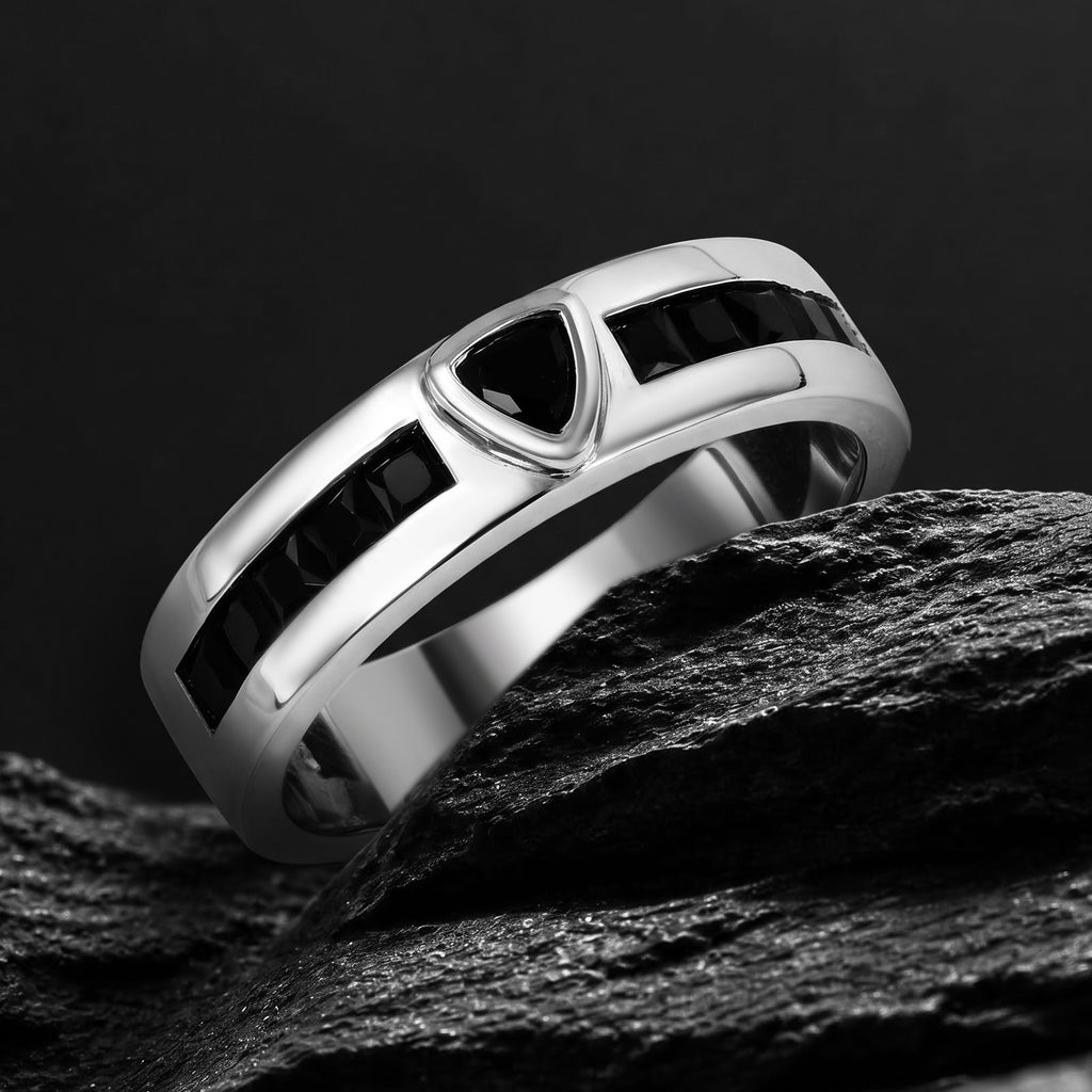 Trillion Cut Black Moissanite Knight’s Armor Band