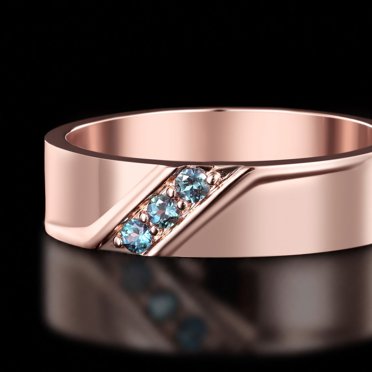 Round Cut Lab Alexandrite Diagonal Channel Gender Neutral Band