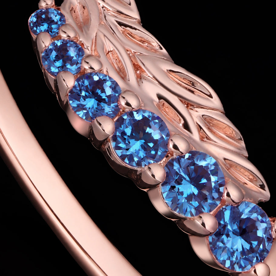 Round Cut Lab Alexandrite Laurel Branch Nature Inspired Curved Ring