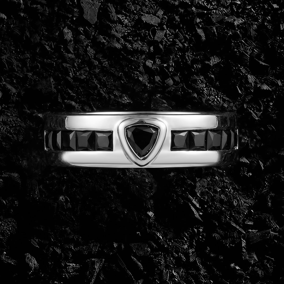 Trillion Cut Black Moissanite Knight’s Armor Band