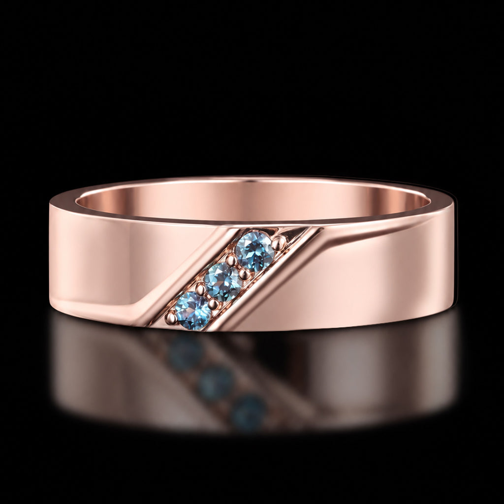 Round Cut Lab Alexandrite Diagonal Channel Gender Neutral Band