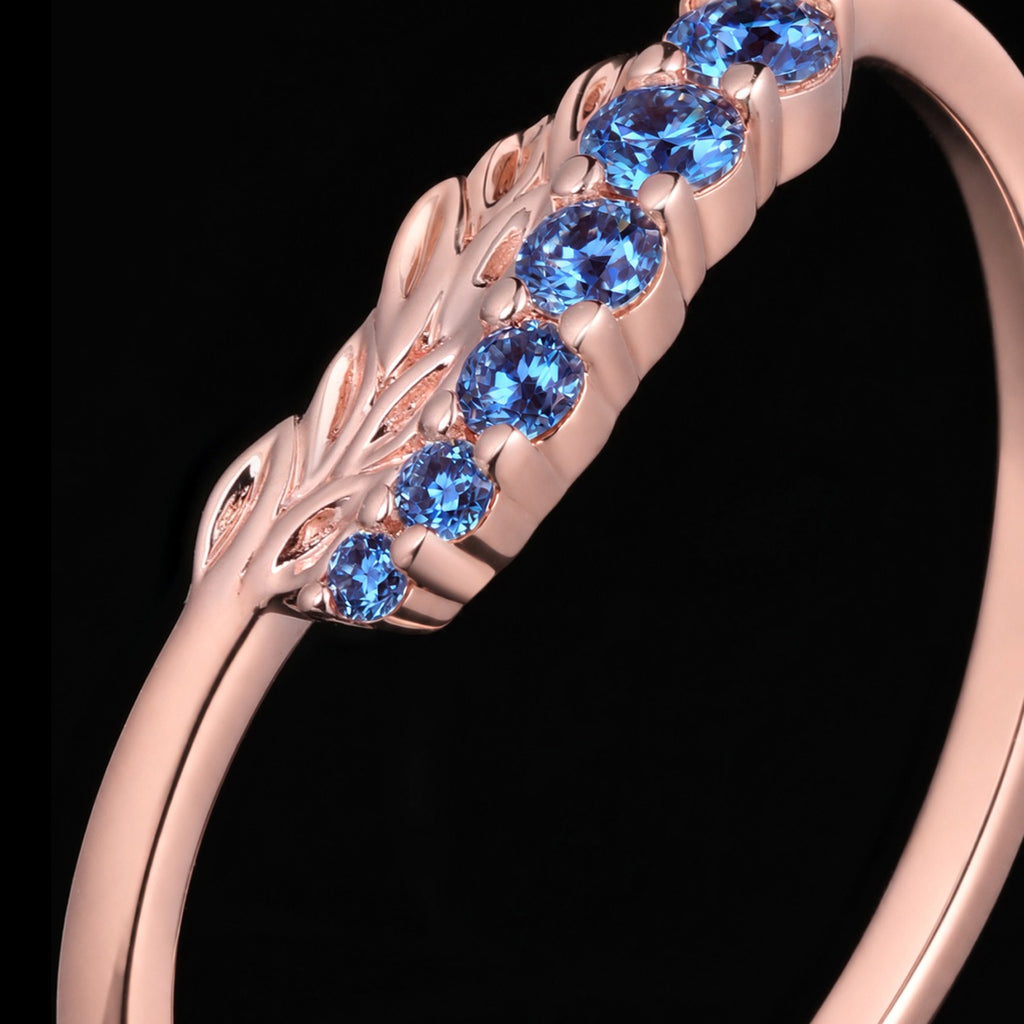 Round Cut Lab Alexandrite Laurel Branch Nature Inspired Curved Ring