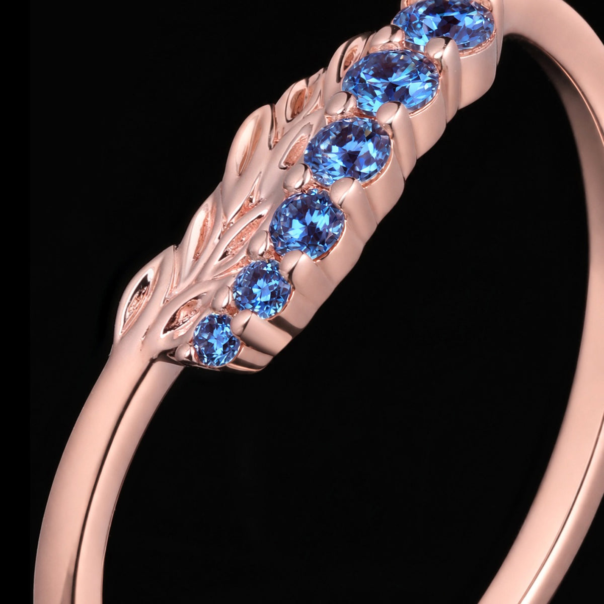 Round Cut Lab Alexandrite Laurel Branch Nature Inspired Curved Ring