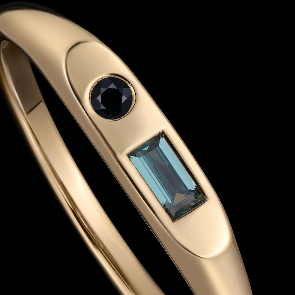 Baguette Cut Lab Alexandrite Minimalist Ring With Black Moissanite Accent