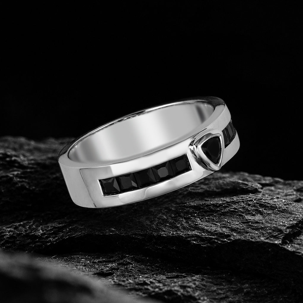 Trillion Cut Black Moissanite Knight’s Armor Band