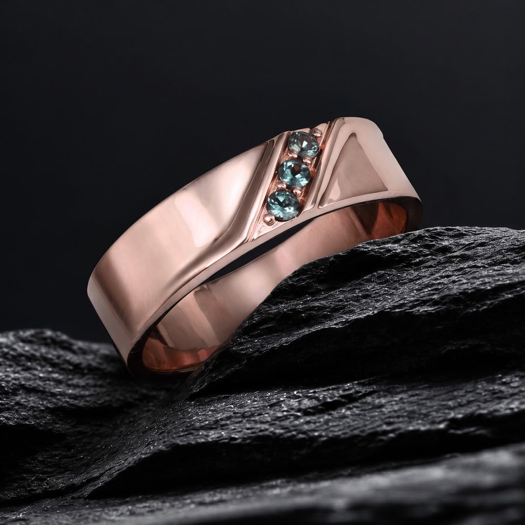 Round Cut Lab Alexandrite Diagonal Channel Gender Neutral Band