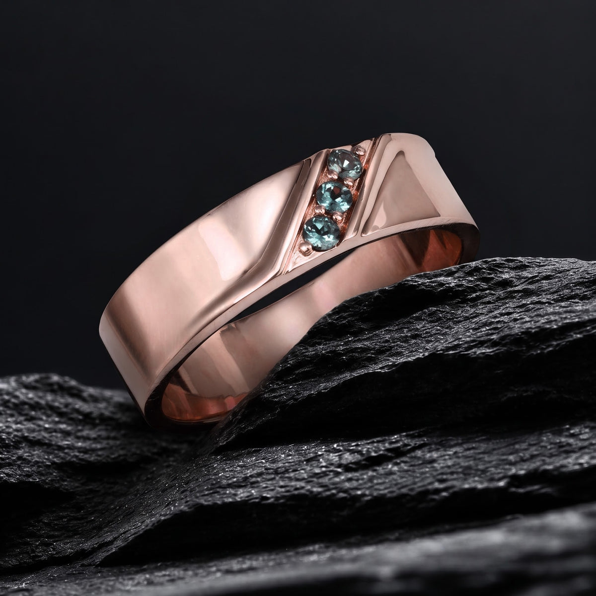 Round Cut Lab Alexandrite Diagonal Channel Gender Neutral Band