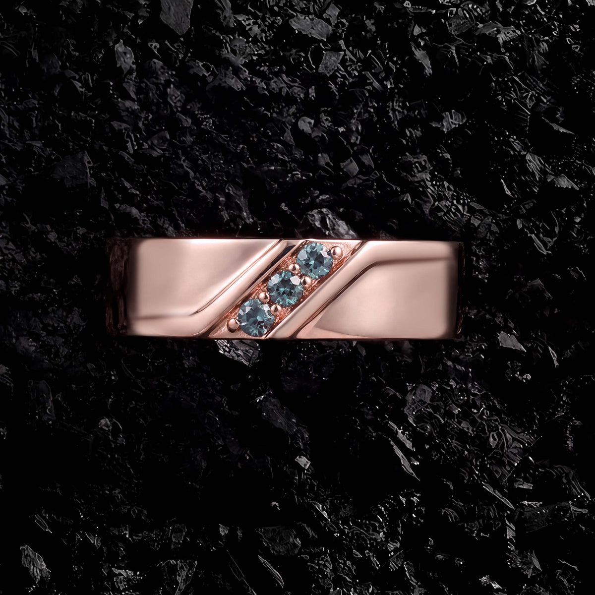 Round Cut Lab Alexandrite Diagonal Channel Gender Neutral Band