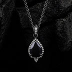 Pear Cut Black Diamond Halo Gothic Pendant Necklace