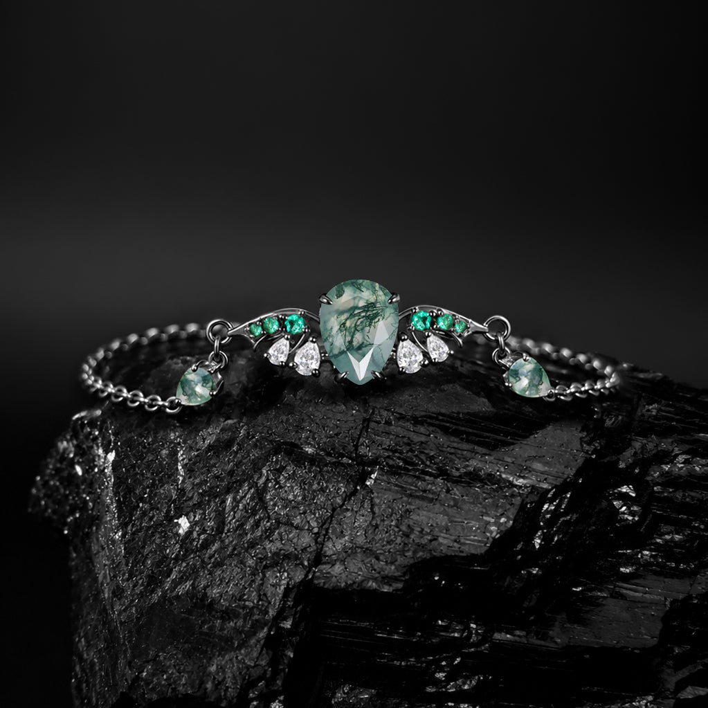 Pear Cut Moss Agate Enchanted Forest Gothic Bracelet