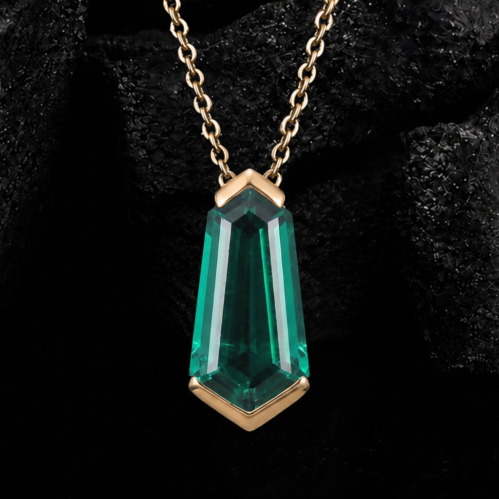 Shield Cut Lab  Emerald Geometric Pendant Necklace