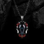 Coffin Cut Lab Alexandrite Vampire Relic Gothic Pendant Necklace with Garnet Accents