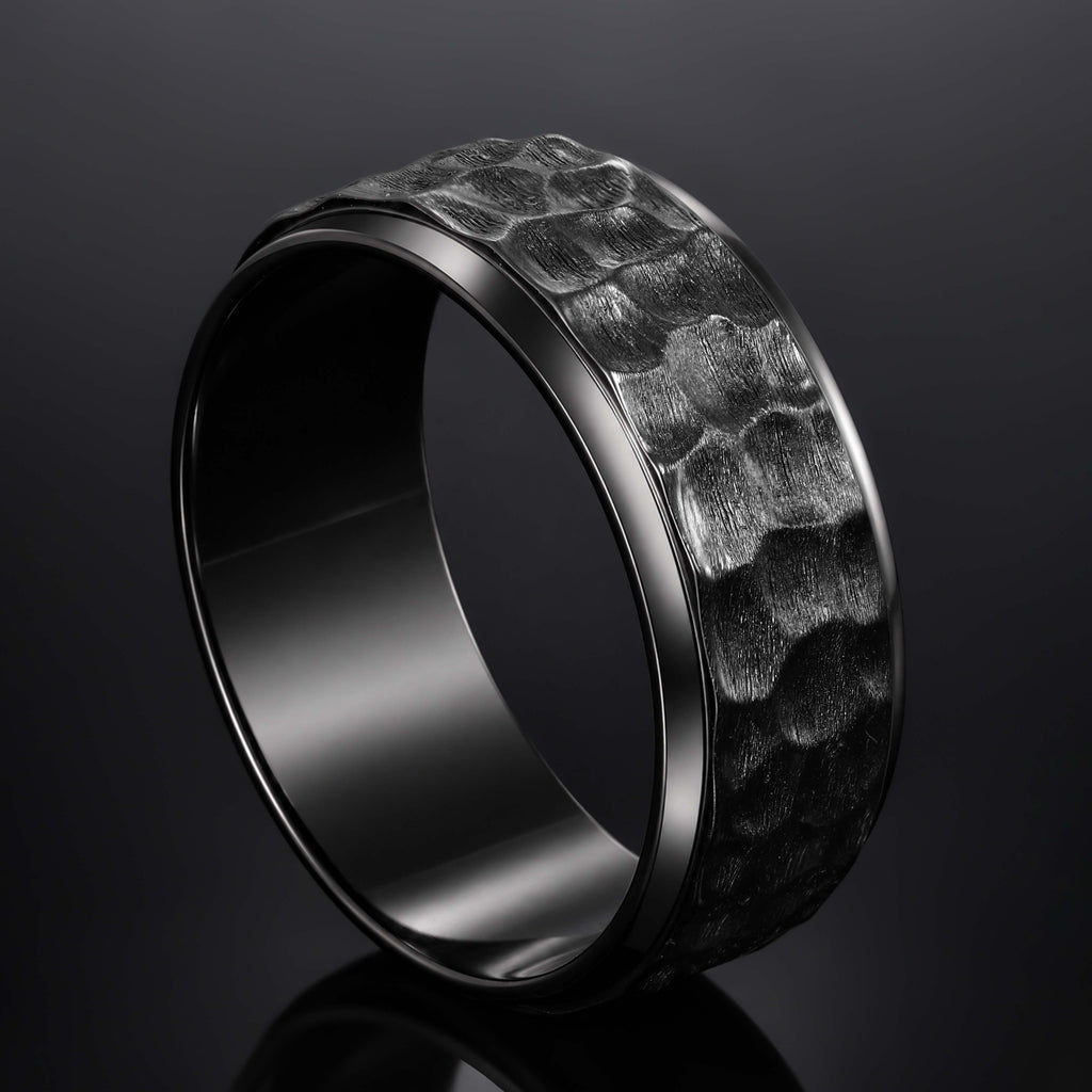 Hand Hammered Black Gold Wide Band