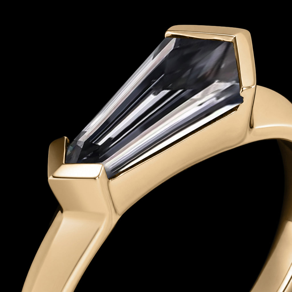 East-West Shield Cut Gray Moissanite Gender Neutral Band