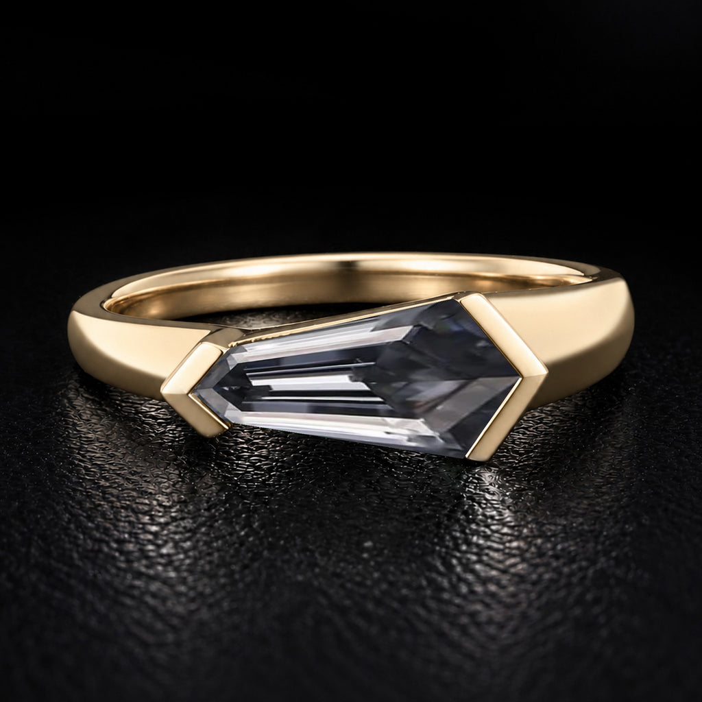 East-West Shield Cut Gray Moissanite Gender Neutral Band