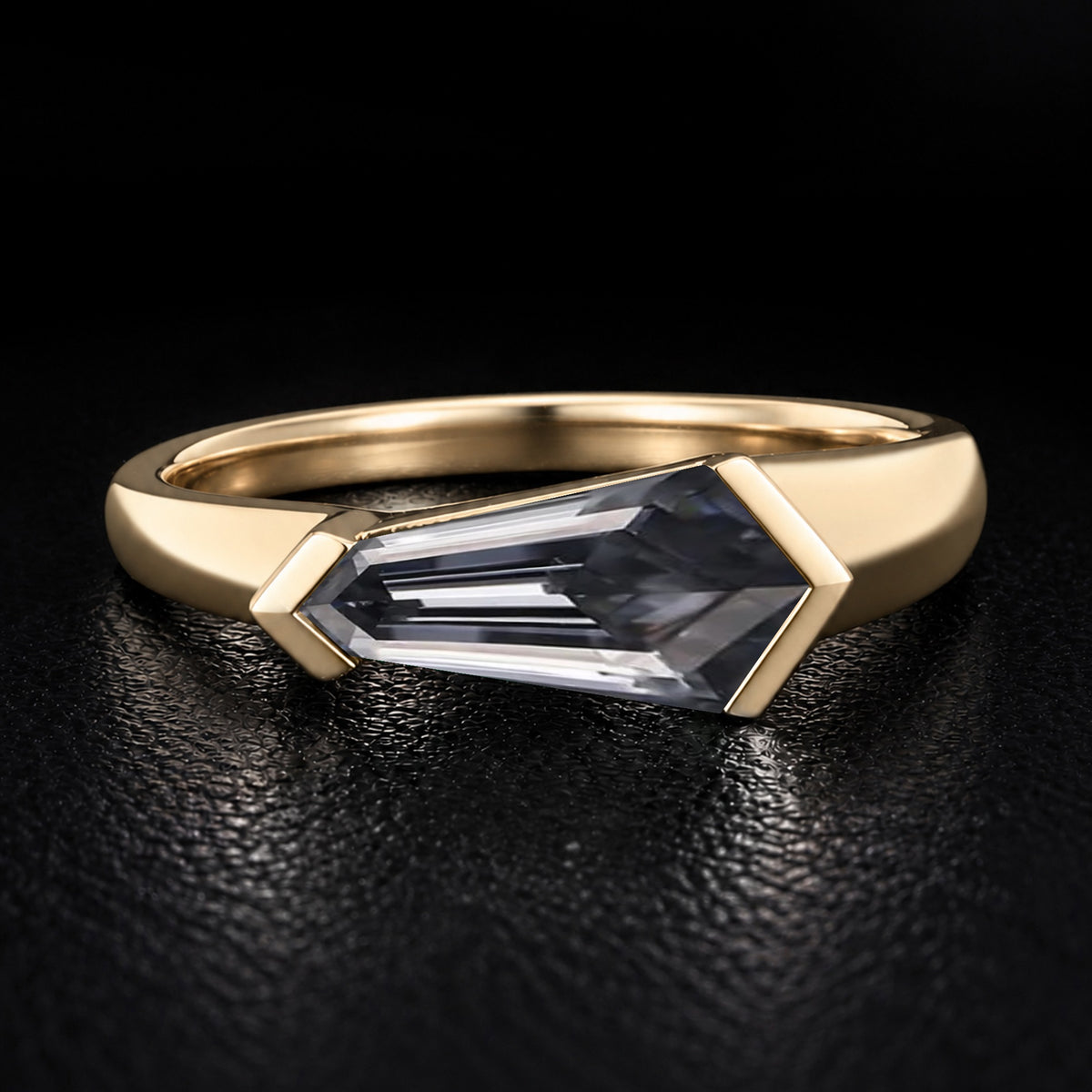 East-West Shield Cut Gray Moissanite Gender Neutral Band