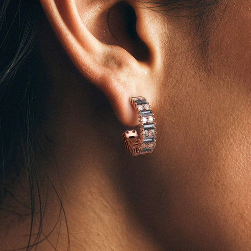 Baguette Cut Salt & Pepper Diamond & Lab Diamond Art Deco Hoop Earrings