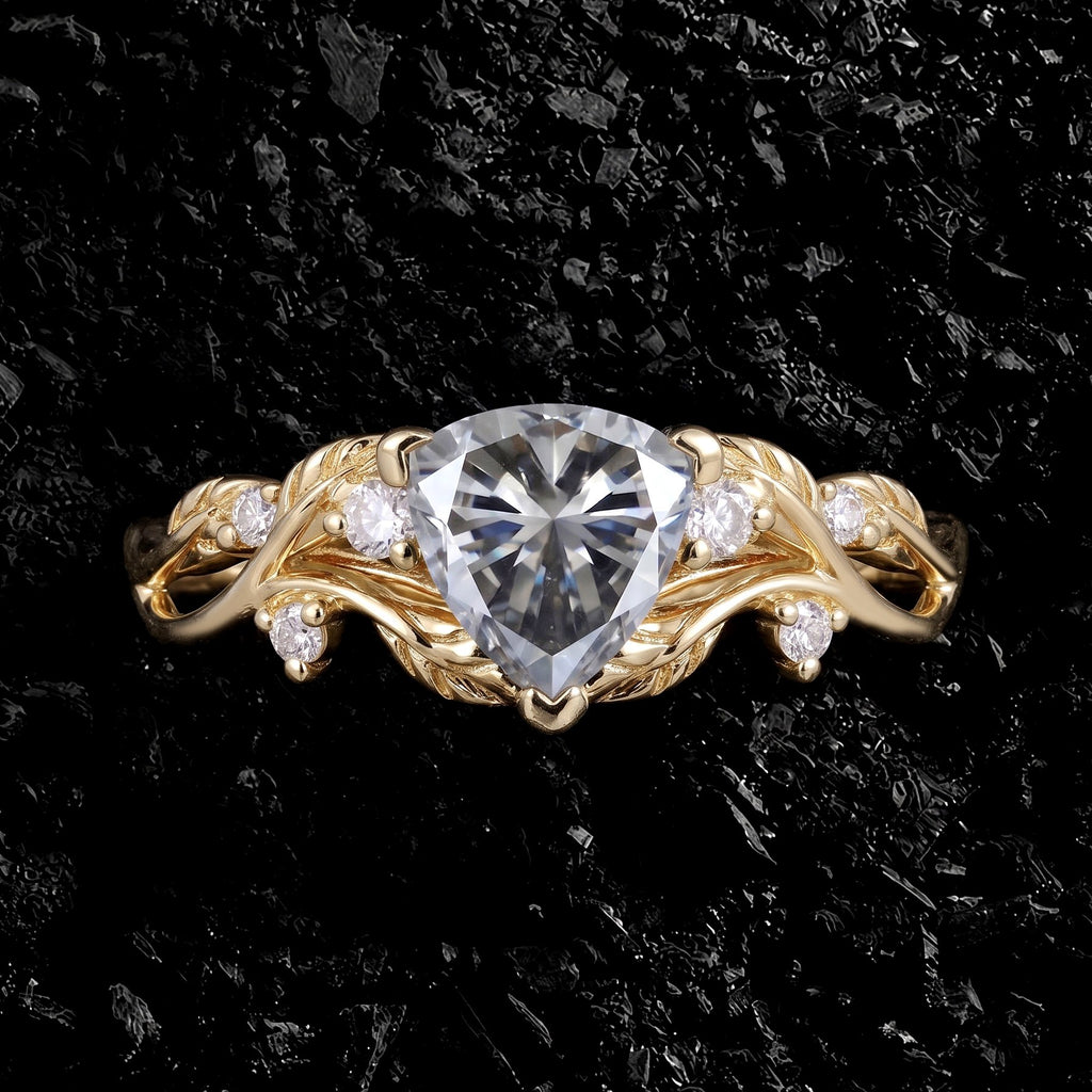 Trillion Cut Gray Moissanite Nature Inspired Ring