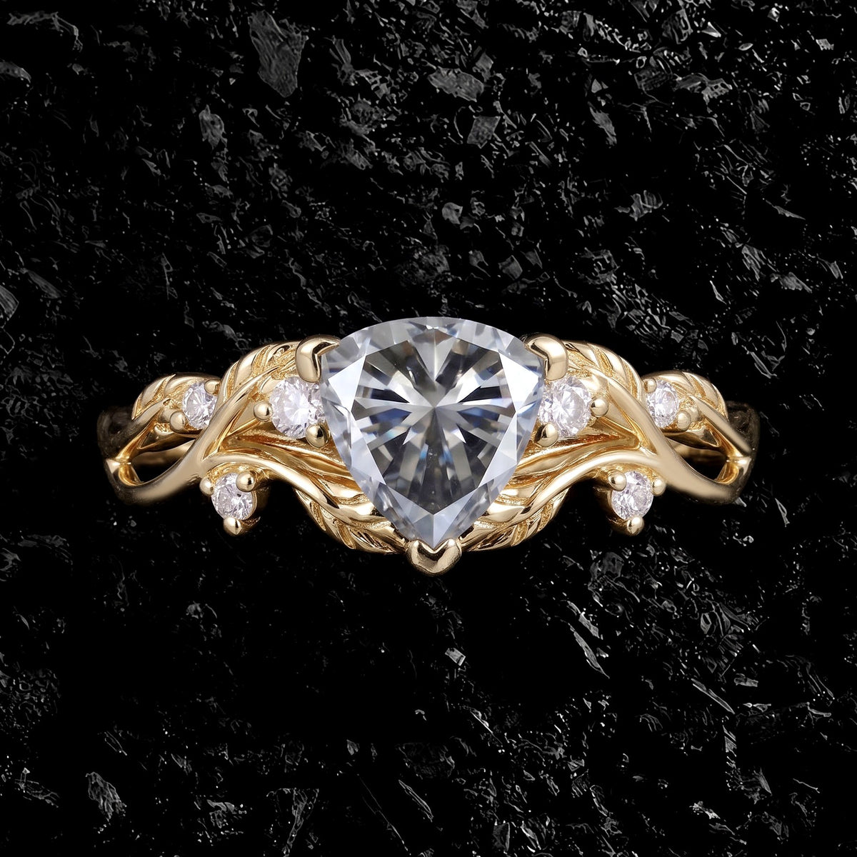 Trillion Cut Gray Moissanite Nature Inspired Ring