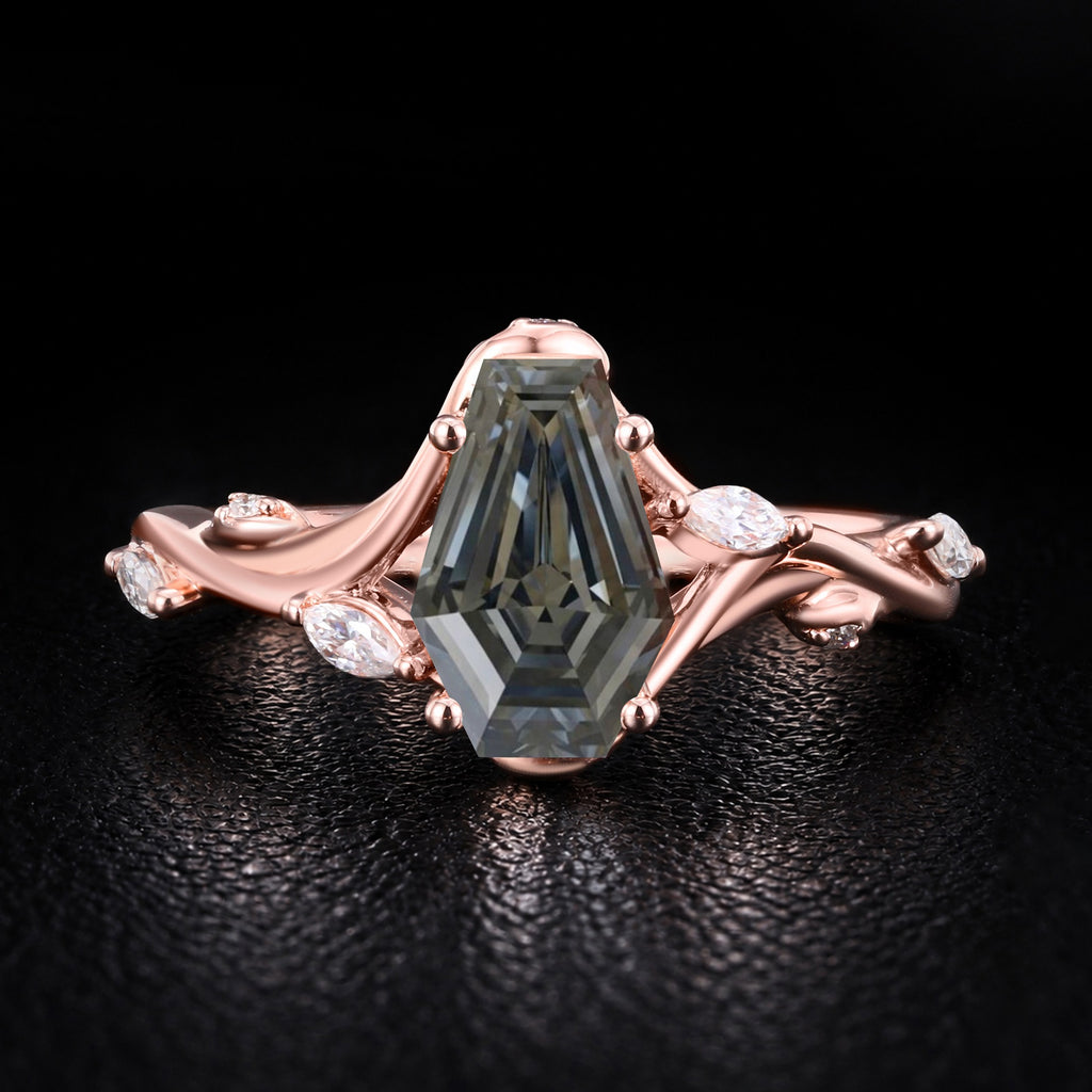 Coffin Cut Gray Moissanite Vine Bypass Shank Ring